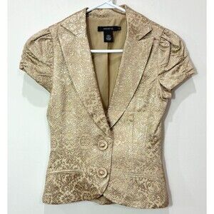 VTG Y2K Arden B Gold Jacket Tapestry Jaquard Print XS Tailored Career 90s Fitted